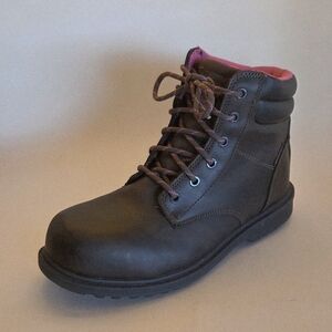 Brahma Dark Brown Work Boots with Pink Lining Steel Toe Lightweight 9